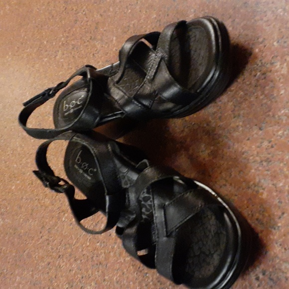 boc-born Shoes - Vintage boc leather wedge sandals  black size 8m  never worn!